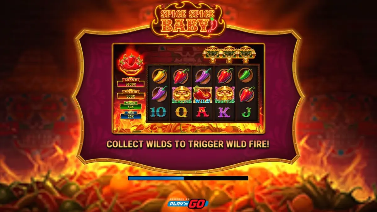 Tampilan visual slot Spice Spice Baby! dengan tema cabai Meksiko yang membara di layar ponsel.